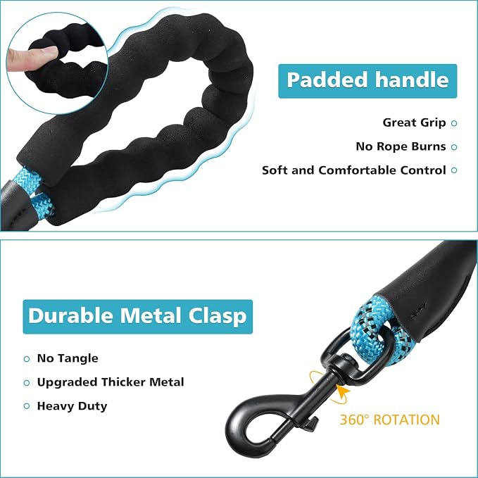 Rttochfy Rope Dog Leash 2/4/5/6/8/10 FT with Comfortable Padded Handle and Highly Reflective Threads for Small Medium and Large Dogs Heavy Duty (1/2"-6 FT, Purple)