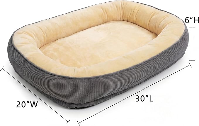 Calming Dog Bed for Medium to Large Dogs 30"x21" - Orthopedic Washable Pet Bed with Anti-Slip Bottom, Indoor Soft Cat Bed with Removable Cover (Beige)