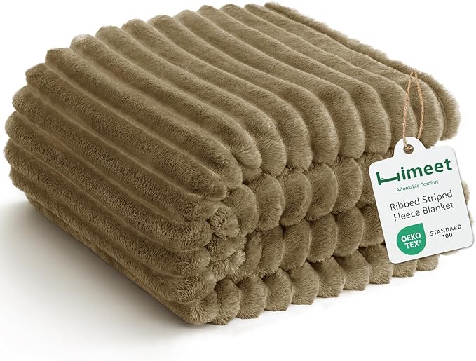 HIMEET Fleece Camel Throw XL Blanket for Couch - 300GSM Ribbed Soft Cozy Nap Blankets for Travel, New Home Birthday Gifts for Women Men Her, Long Sofa Aesthetic Room Decor Office Throws, 50x70 Inches
