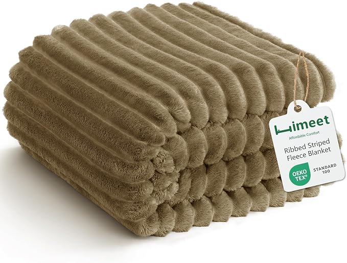 HIMEET Fleece Camel Full Size Blanket for Bed - 300GSM Ribbed Soft Cozy Bedding Blanket, New Home Birthday Gifts for Women Girls Her, College Dorm Essentials Aesthetic Room Decor Throws, 84x90 Inches