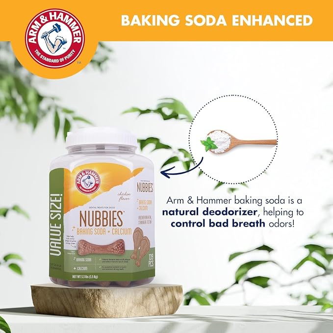 Arm & Hammer for Pets Nubbies Dental Treats Value Size Baking Soda Calcium Chicken Flavor Scrubs Plaque Tartar Freshens Breath 139 Count 52.8 OZ 2 Pack Dogs for Daily At-Home Oral Hygiene Routines