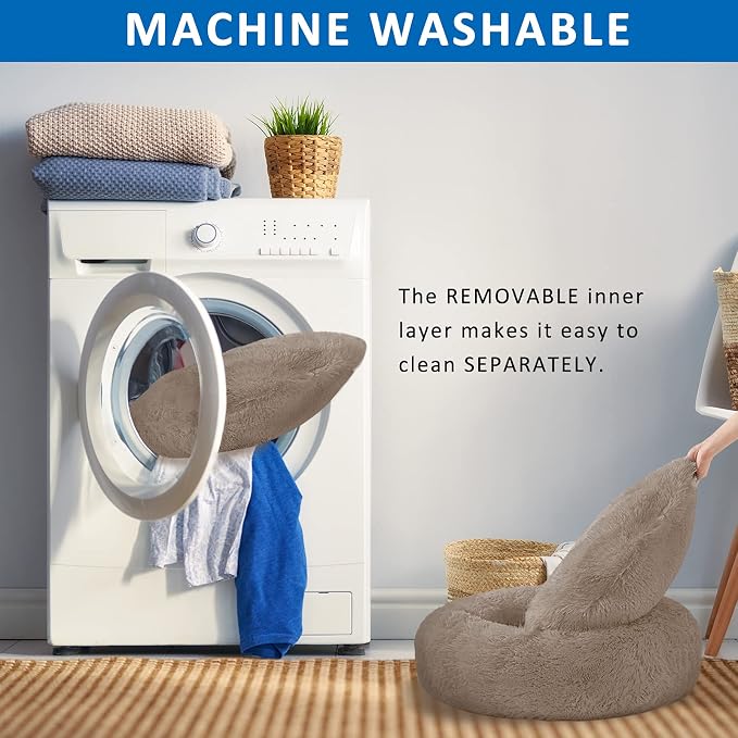 Washable Dog Round Bed - Large Donut Dog Bed, Comfy Calming Cuddler