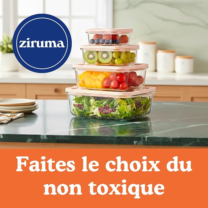 Ziruma Non-Toxic 2.6 Cup Glass Food Storage Containers With Lids - Soup Containers with Lids, Plastic Free Meal Prep, Airtight Food Container, Microwave and Freezer Safe, 4 Pack