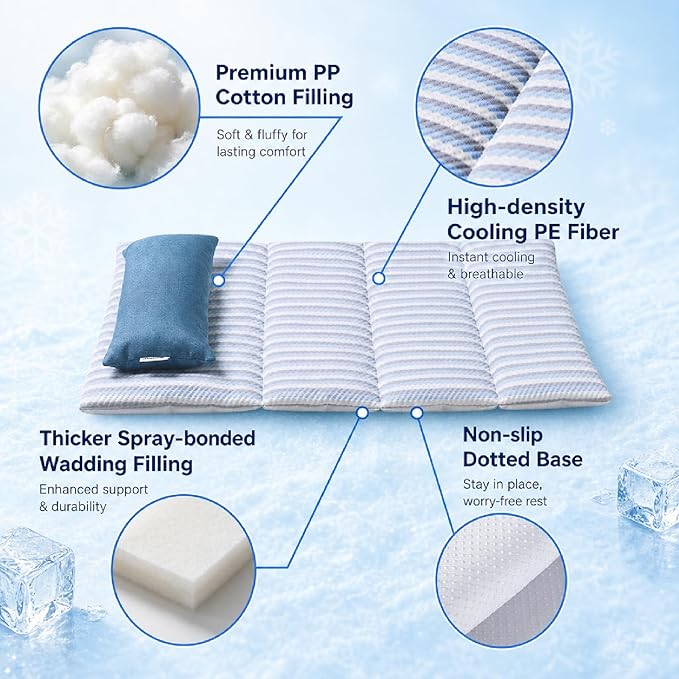 Cooling Mat for Dogs, 37.4”×24.8” Dog Cooling Mat for Large Dogs (Q-Max 0.485), Thick Washable Pet Cooling Mat with Pillow, Long-Lasting Chill Pet Pad for Crate, Sofa, Floor, Car