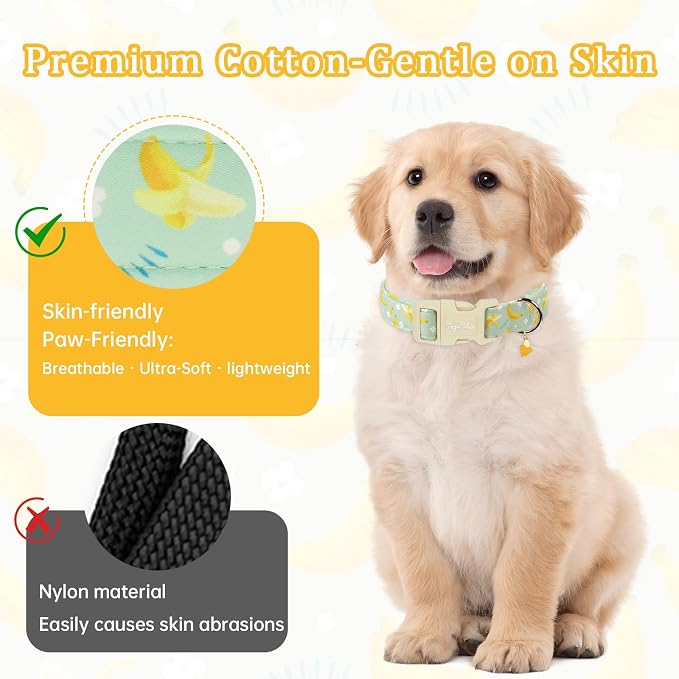 Cute Banana Pattern Dog Collar, Spring Summer Design Puppy Collar, Cotton Adjustable Pet Collar for Small Medium Large Dogs, Girl or Boy Dog for Gifts & Daily Use-XS