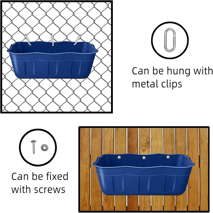 Hanging Goat Feeders,Chicken Feeder Waterer,Large Feed Trough 7.5 Quart 1 Pack,Hanging Fence Feed Trough for Poultry Livestock,Blue
