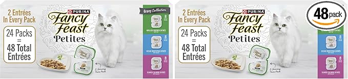 Fancy Feast Purina Gourmet Wet Cat Food Variety Package,Petites Gravy Collection,Break-Apart tubs,96 Servings - 2.8 oz. Tubs,(Pack of 48)