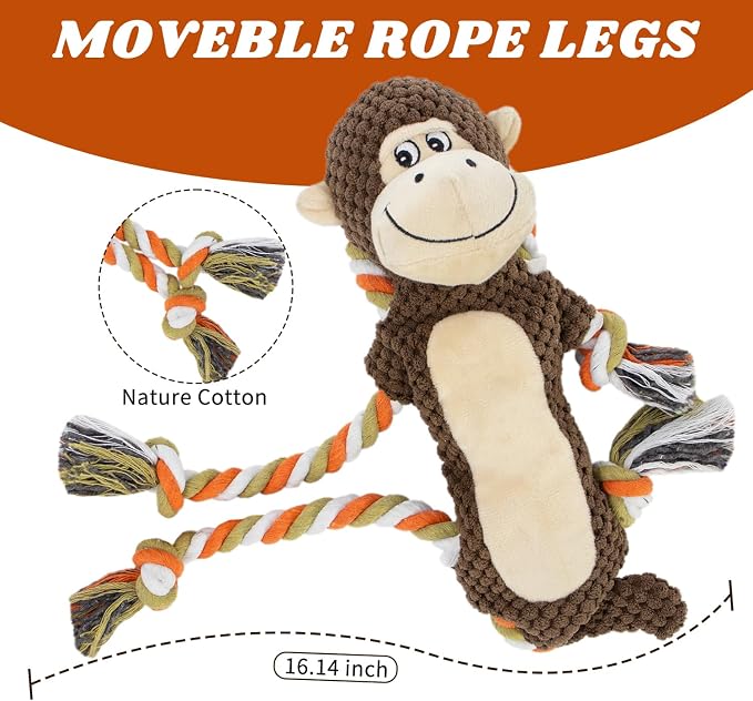 Squeaky Monkey Dog Toys for Large Dogs,Dog Monkey Toy,Dog chew Toys, Interactive Toys, Stuffed Plush Puppy Toy with Crinkle Paper for Small, Middle,Big Dogs, Monkey Dog Toy,Dog Toy Monkey