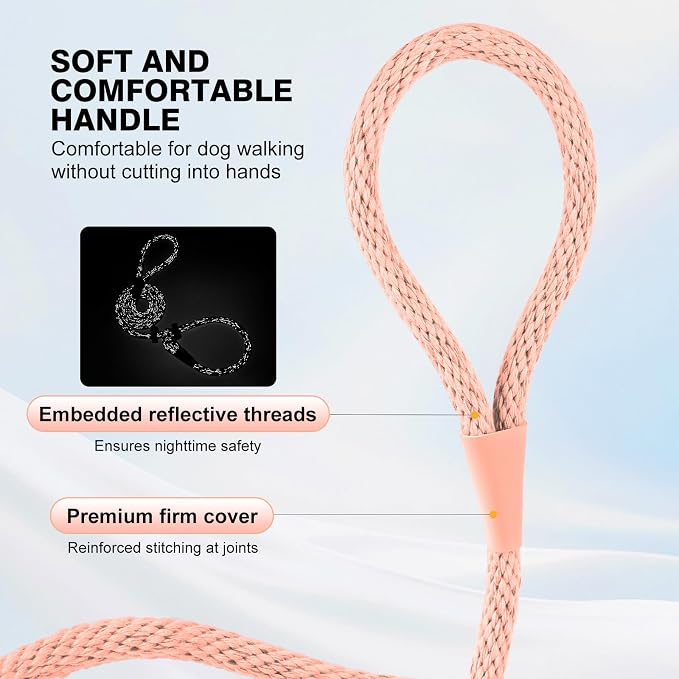 Lynxking Dog Leash Slip Lead Reflective Breathable Rope Comfortable Strong No Pull Slip On Pet Training Lead for Dogs (Pink, Large 1/2 inch x 6ft)