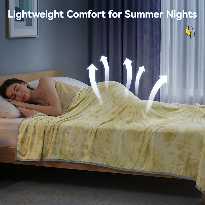 Guohaoi Cooling Throw Blanket for Hot Sleepers, Twin Size 90''×90'' Lightweight Breathable Summer Bed Blanket for Couch, Arc-Chill Q-Max >0.5 Cool Fiber, Lightweight Blanket Yellow
