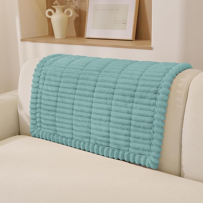 Fuzzy Sofa Headrest Covers for Dogs Washable, Thick Couch Covers for 3 Cushion Sofa Pet Friendly, Non Slip Plush Dog Couch Cover for for Sectional, Loveseat (Turquoise, 27.6" x 35.4")