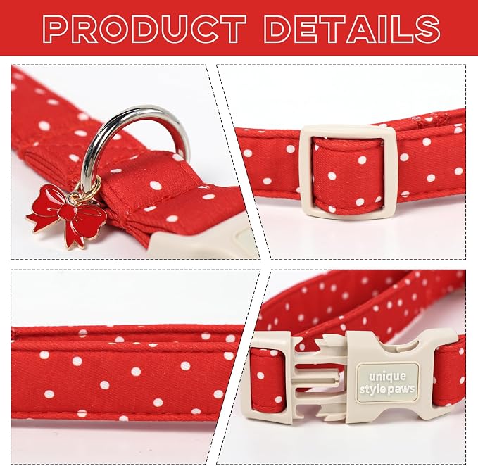 Unique style paws Dog Collar Plastic Buckle with Bow Pendant Puppy Collar for Spring Summer Orange Polka Dot for Small Medium Large Boys Girls Dogs