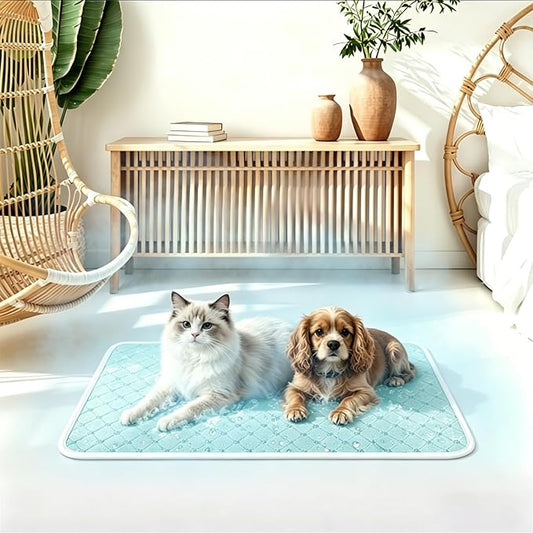 Cooling Mat for Dogs, Q-Max>0.5 Thin Breathable Dog Cooling Mat Blanket for Dogs, Anti-Slip Bottom Washable Pet Cooling Mat, Cool Relief & Portable for Travel Cooling Dog Bed,24x18, Blue.