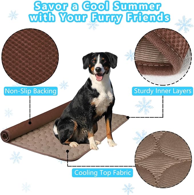 Dog Cooling Mat for Dogs, 59 x 40 Inch Washable Pet Pad, Soft Breathable Dog Bed Mat for Large Dogs, Lightweight Summer Blanket for Crate, Sofa, Floor, Car Seat, Indoor and Travel Use, Brown