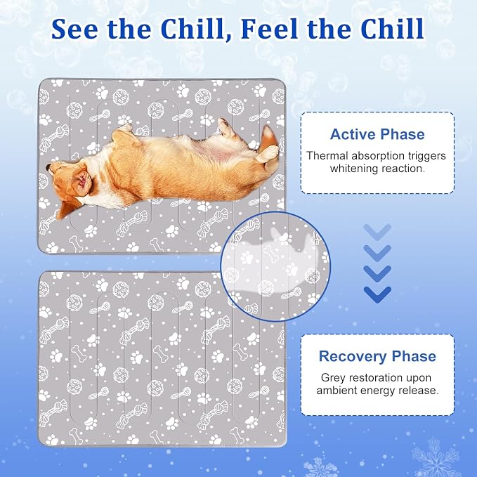 MH MYLUNE HOME Upgrade Cooling Mat for Pets, 28”x39” Cool-Chill Fiber Reinforced Padding, Heat-Absorbing Color-Changing Pet Pad, Foldable/Washable Summer Bed