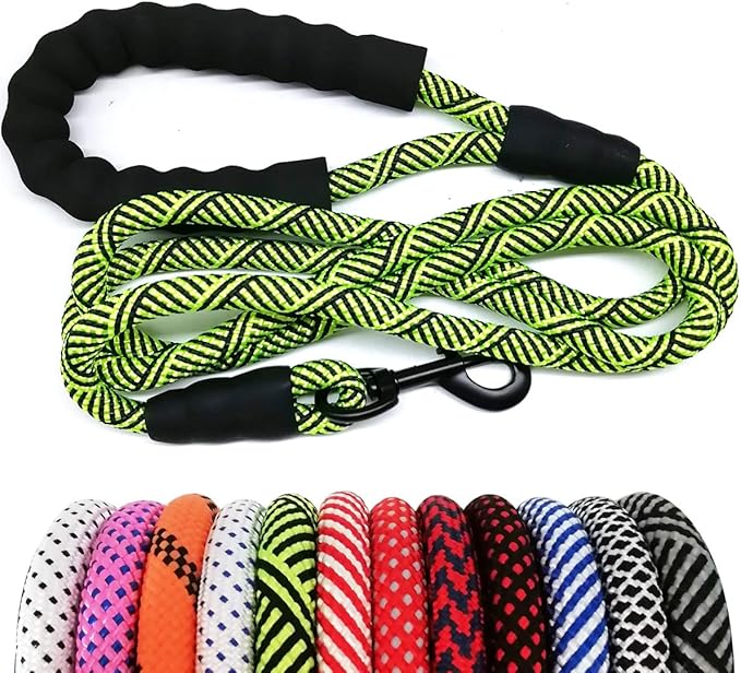 MayPaw Heavy Duty Rope Dog Leash, 3/4/5/6/7/8/10/12/15 FT Nylon Pet Leash, Soft Padded Handle Thick Lead Leashes for Large Medium Dogs (10' x 1/2")