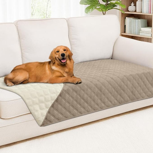 Smiry Waterproof Couch Covers for Dogs Washable, Reversible Pet Couch Covers for 3 Cushion Sofa Pet Friendly, Soft Sofa Furniture Protector for Dogs Cat Kids, Checkered (40"x95", Taupe/Beige)