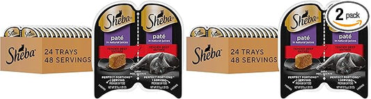 Sheba Perfect Portions Wet Cat Food Pate Tender Beef Entree,2.6 oz. Twin-Pack Trays,Cat Food Wet Recipe (,48 Servings),24 Count (Pack of 2)