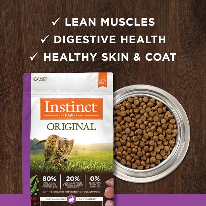 Instinct Original Dry Cat Food, Raw Coated Kibble, High Protein, Grain Free Recipe - Real Rabbit, 10 lb. Bag