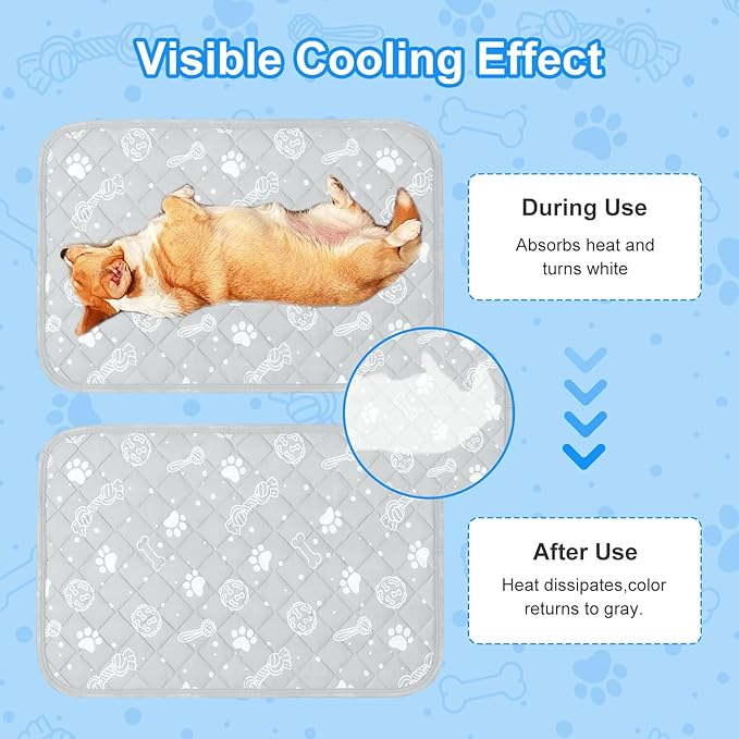 MH MYLUNE HOME Self Cooling Mat for Large Dog, 44”x32” Cool-Chill Cooling Fiber & Endothermic Color Changing Pet Cooling Pad, Foldable & Washable Non-Toxic Summer Pet Blanket
