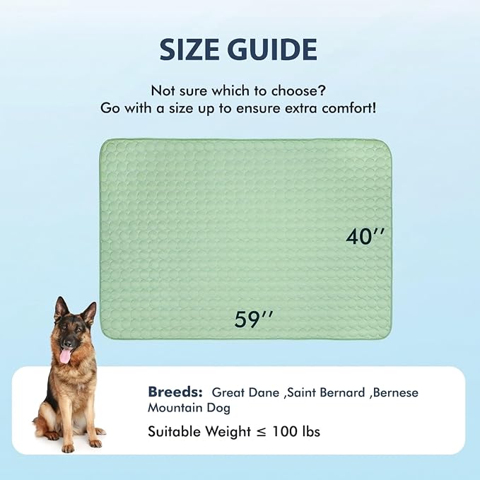 MICROCOSMOS Summer Cooling Mat & Sleeping Pad- Water Absorption Top, Materials Safe, Easy Carry, EZ Clean. Keep Cooling for Pets, Kids and Adults.(Green, 59" x40")