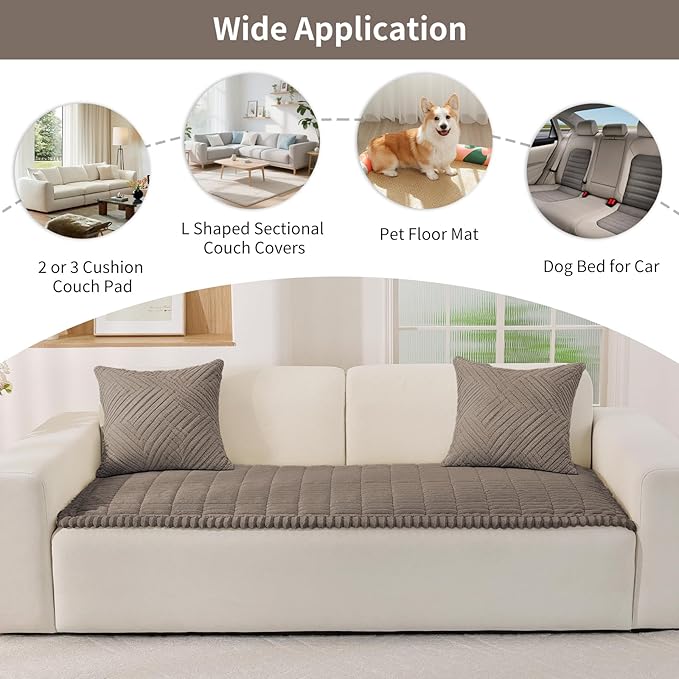 Fuzzy Sofa Headrest Covers for Dogs Washable, Thick Couch Covers for 3 Cushion Sofa Pet Friendly, Non Slip Plush Dog Couch Cover for for Sectional, Loveseat (Espresso, 27.6" x 35.4")