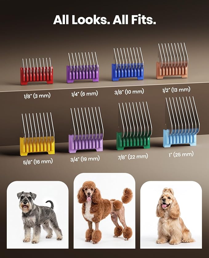 oneisall Dog Clippers for Grooming Thick Hair, Professional 9000RPM 5 Speed with 5 in 1 DLC Blade, 280min Cordless, Low Noise Dog Grooming Kit with 8 Metal Combs Carring Case for Dogs Cats Pet