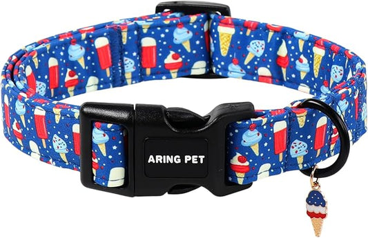 ARING PET Summer Dog Collar, Cute Blue Ice Pop Ice Cream 4th of July Pet Collars for Puppy Small Medium Large Female Girl Dogs-XS