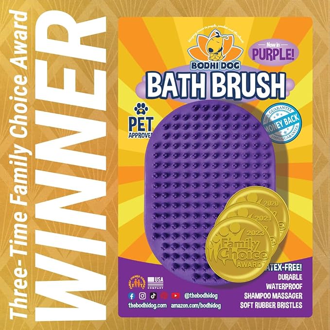Bodhi Dog Shampoo Brush - Pet Grooming & Bath Supplies for Dogs and Cats - Bath Brush for Long & Short Hair - Premium Scrubber for Shower, Showerhead, Sprayer & Bathing (One Pack, Purple)