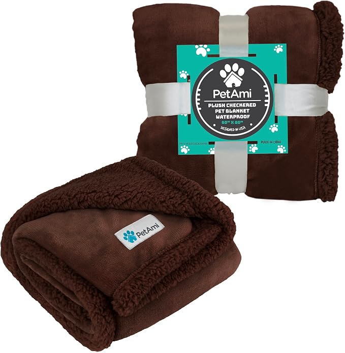 PetAmi Waterproof Dog Blanket for Couch, Pee Proof Fleece Reversible Pet Throw, Furniture Protector for Bed Sofa Kennel, Soft Washable Cover for Small Medium Dog Puppy Cat, 29x40 Brown Sherpa