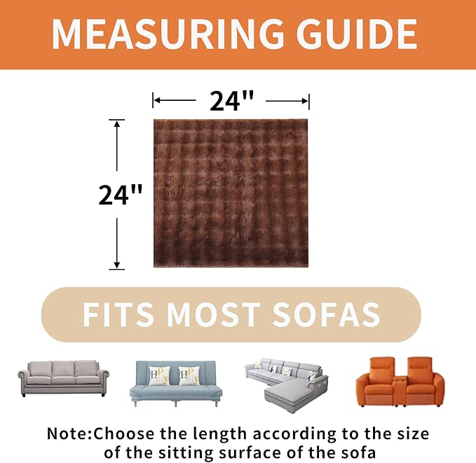 Waterproof Dog Bed Cover Non Slip Couch Covers for Dogs Washable Soft Faux Fur Sofa Cover Couch Covers for 3 Cushion Couch Sofa Pet Friendly (Brown, 24" x 24" 2 Pack)
