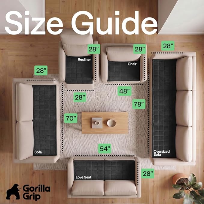 GORILLA GRIP Slip and Leak Resistant Plush Quilted Loveseat Cushion Cover Blanket, Soft Couch Covers for Sofa Dogs, Machine Washable Furniture Protector Pet Friendly Couches, Dark Gray, 54x28 Inches