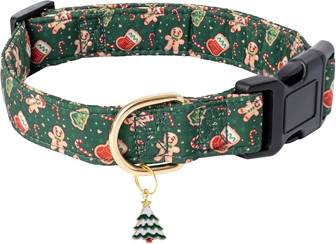 Faygarsle Green Dog Collar Christmas Design Gingerbread Man Pattern for Small Medium Large Dogs Collar Cute Stylish Girl Boy Christmas Dog Collar S