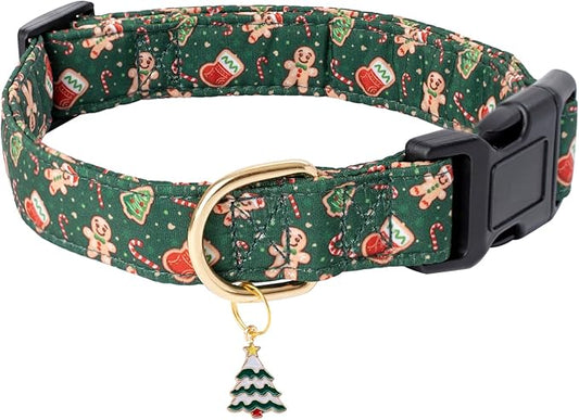 Faygarsle Green Dog Collar Christmas Design Gingerbread Man Pattern for Small Medium Large Dogs Collar Cute Stylish Girl Boy Christmas Dog Collar S