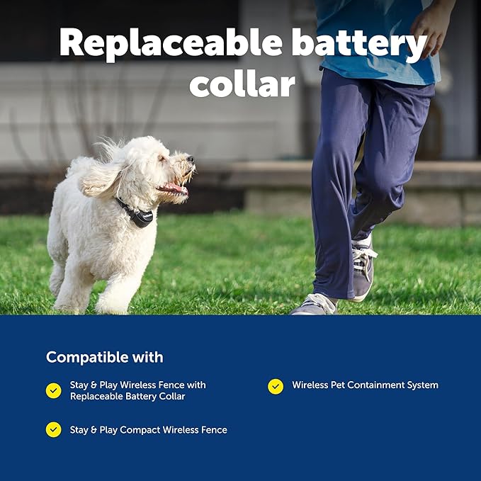 PetSafe Stay & Play Wireless Pet Fence with Replaceable Battery Collar for Dogs & Cats Over 5 lb Waterproof Receiver Collar Tone & Static Correction from Parent Company of Invisible Fence Brand