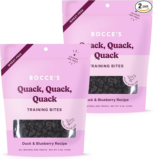 Bocce's Bakery Quack Quack Quack Training Treats for Dogs – Natural, Low-Calorie, Wheat-Free Training Bites Made with Real Ingredients & Baked in The USA – Duck & Blueberry Recipe (2 Pack Bundle)