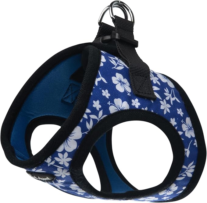 Bark Appeal Blue Hibiscus Step-in Dog Harness for Extra Small Sized Pets – Updated Sizing, Re-Measuring is Essential – Soft Vest Harness – Anti-Choke with Adjustable Strap & Heavy Duty Clip – XXS