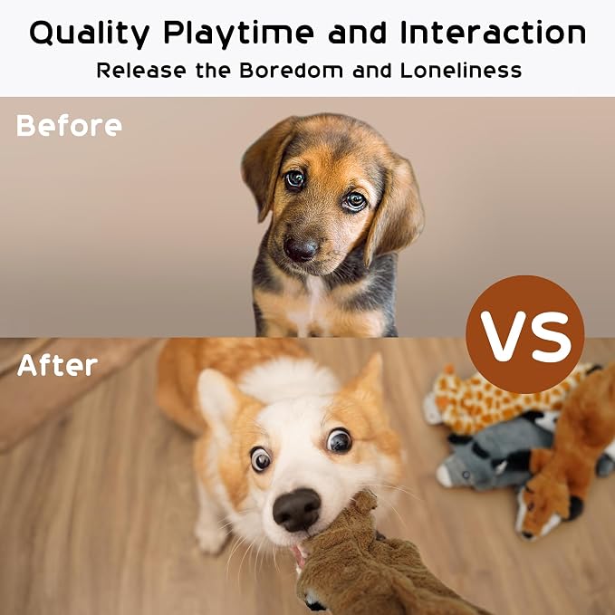 Nocciola Dog Squeaky Toys, 5 PCS Crinkle Plush Dog Toys, No Stuffing Dog Toys for Small Medium Large Dogs, Stuffless Puppy Toys for Boredom