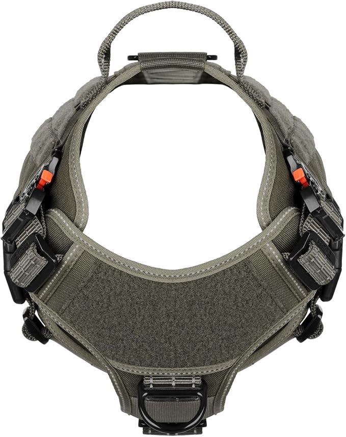 ICEFANG Tactical Dog Harness, X-Large Size,2X Metal Buckle,Working Dog MOLLE Vest with Handle,No Pulling Front Leash Clip,Hook and Loop Panel (Green,XL (Pack of 1))