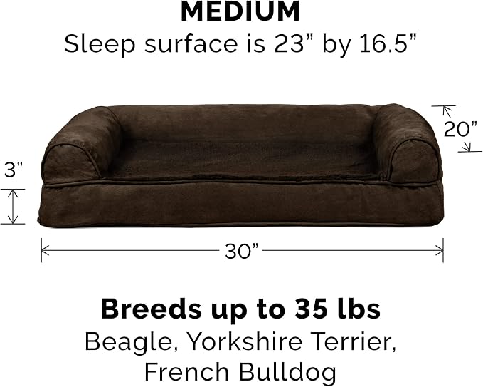 Furhaven Cooling Gel Dog Bed for Medium/Small Dogs w/ Removable Bolsters & Washable Cover, For Dogs Up to 35 lbs - Plush & Suede Sofa - Espresso, Medium