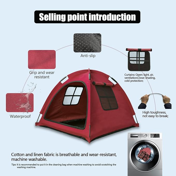 Anti-Anxiety Open Pet Tent for Cats & Dogs, Calming Hideaway | Soothing den, ventilated mesh, ripstop oxford, tip-proof. No-tools, washable cover. Indoor & outdoor. Up to 35lb. 5 colors