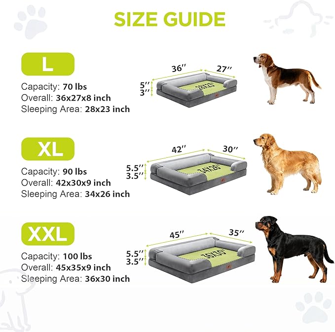Extra Large Dog Bed-Orthopedic Washable Jumbo Bed for Big Dogs, Memory Foam Pet Couch Waterproof Sofa Bolster with Removable Cover, 48 x 30
