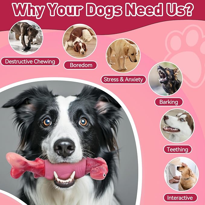 BIKIISEN Dog Toys for Aggressive Chewers, Interactive Dog Chew Toy for Large Dogs, Indestructible Squeaky Toys to Keep Them Busy, Tough Toy for Medium/Large Breed Dogs Pink