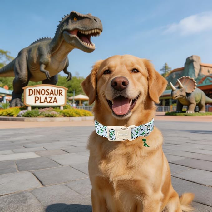 Summer Dinosaur Dog Collar for Boy Dogs- DOGWONG DinosaurDog Collar, Adjustable Soft Boy Dogs Collars for Small Medium Dogs, XS