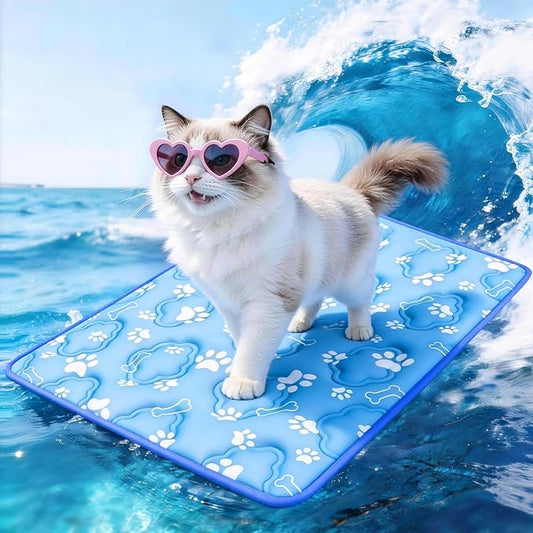 Prisay Cooling Mat for Dogs, Cooling Cat Mat for Indoor & Outdoor, Q-Max>0.5, Machine Washable Non-Toxic Portable Pet Cooling Pad for Puppy, Kennel, Crate, Car - S(18" x 24") - Blue