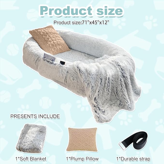 YAEM Human Dog Bed, 71"x45"x12" Calming Human Size Dog Bed for Adults, Washable Faux Fur Orthopedic Floor Beds, Waterproof Napping Pet Beds for People with Non-Slip Bottom, Grey