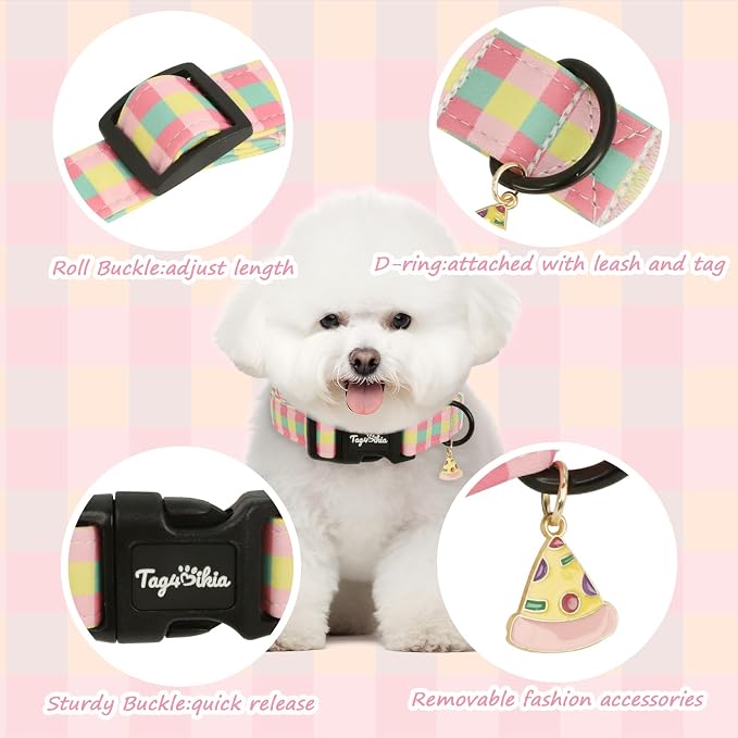 Dog Collars for Medium Dogs, Summer Dog Collar with Quick Release Buckle Colorful Check Pattern, Pet Collar for Girl Adjustable Soft Pink Girl Dog Collar for Medium Large Dogs M