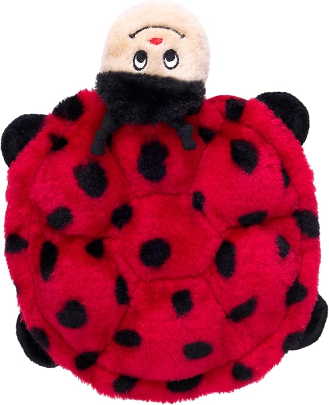 ZippyPaws Squeakie Crawler- No Stuffing Dog Toy to Keep Them Busy, for Small, Medium, & Large Dogs, Squeaky Pet Toy for Boredom, Unstuffed Chew Toy, Soft Plush Puppy Products, Betsey the Ladybug- 10"