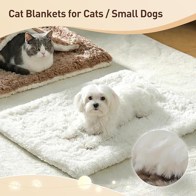 Cat Blanket for Indoor Cats Ultra-Soft Plush Small Blanket Machine Washable Cozy Calming for Kittens Cats Bed Couch Car 21"x18" White