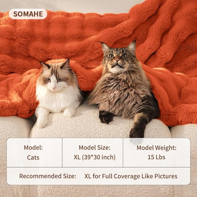 SOMAHE Pet Blanket, Reversible Sherpa & Bubble Fleece Pet Throw, Ultra-Soft Plush for Cats & Small Dogs, Machine Washable, Anti-Static, Warm & Cozy,28"×22" Inch Orange